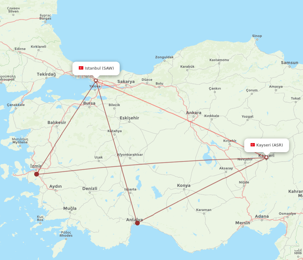 ASR to SAW flights and routes map