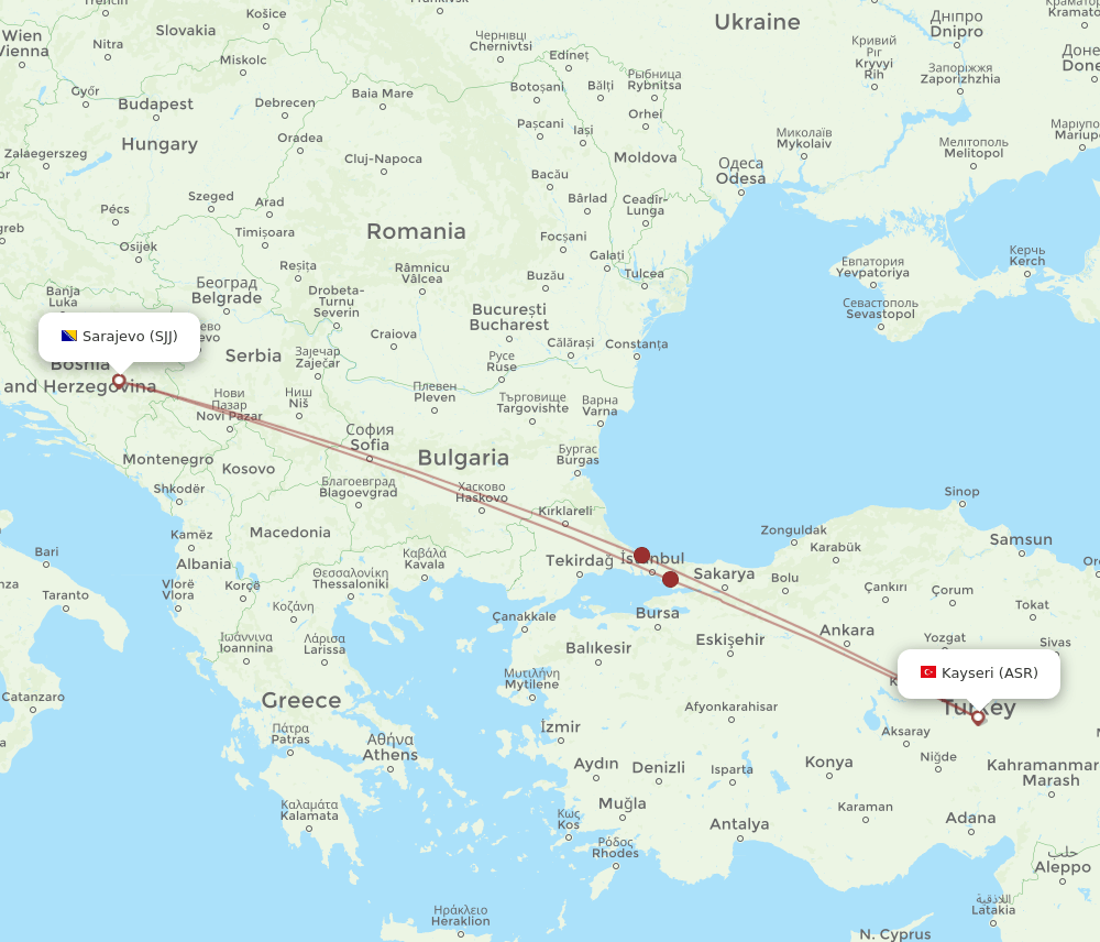 ASR-SJJ flight routes