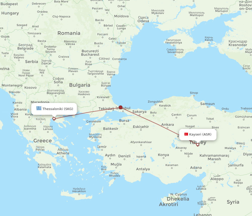 ASR to SKG flights and routes map