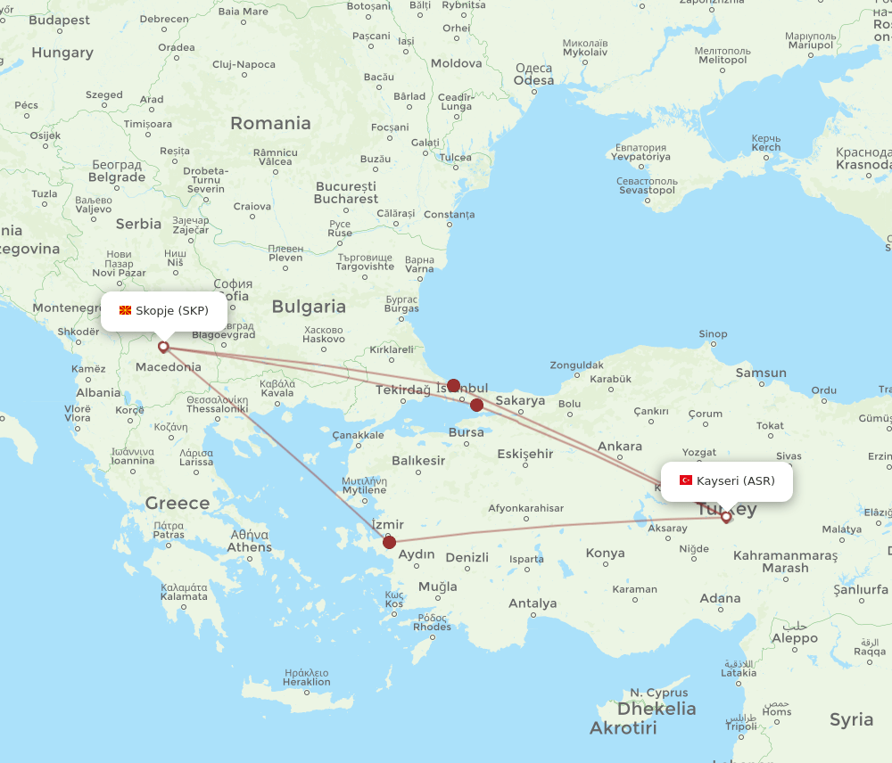 ASR-SKP flight routes