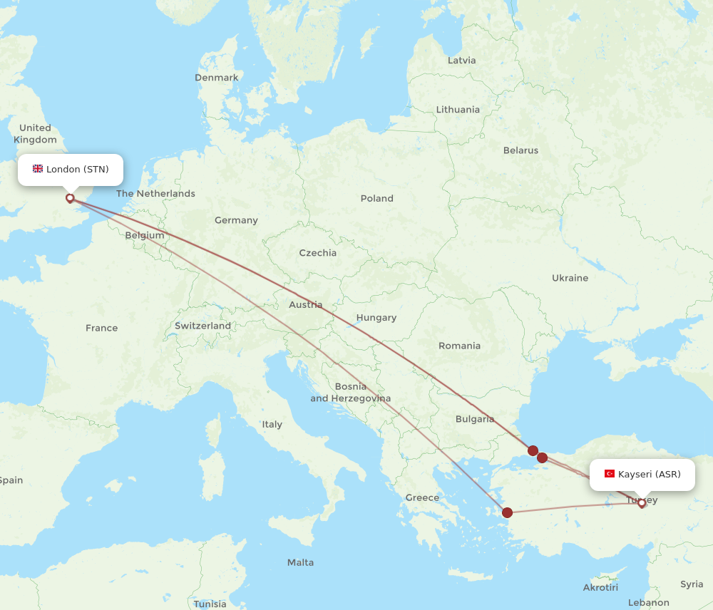 ASR to STN flights and routes map