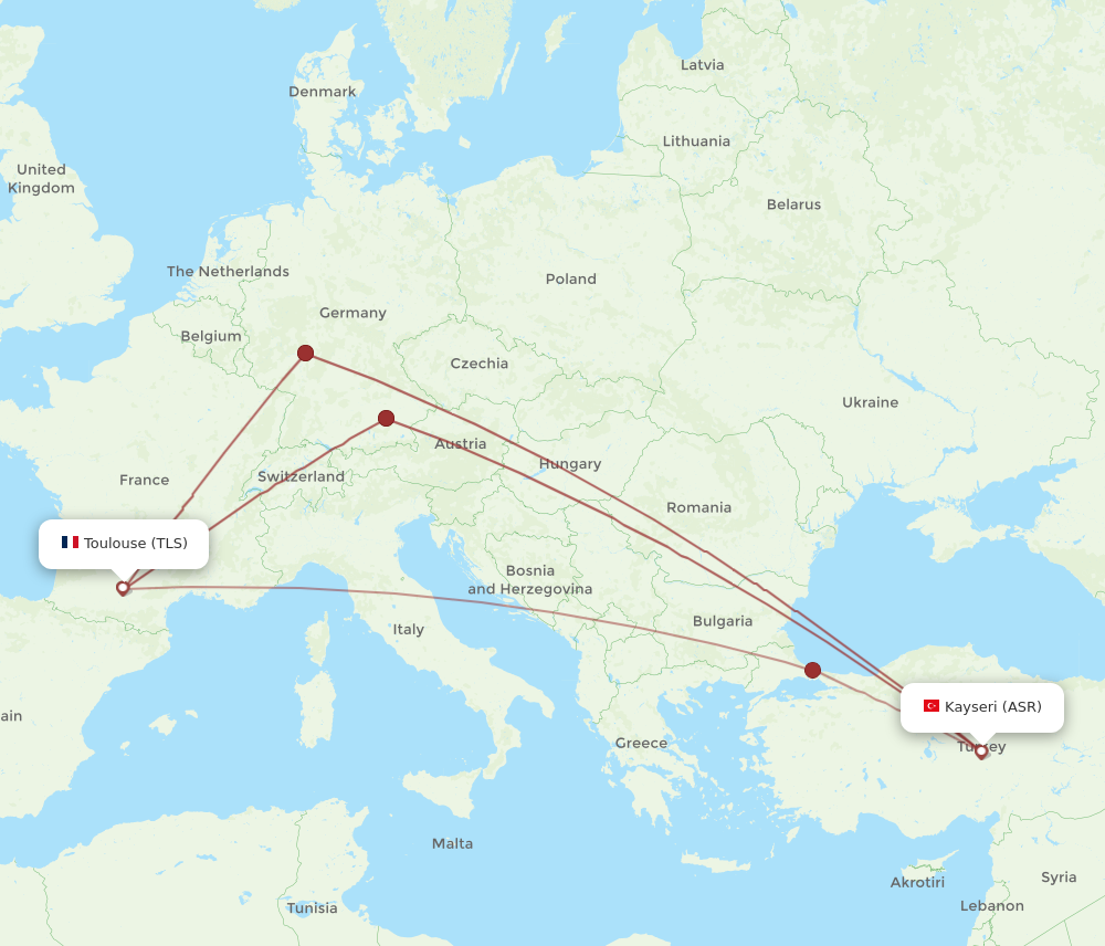 ASR to TLS flights and routes map