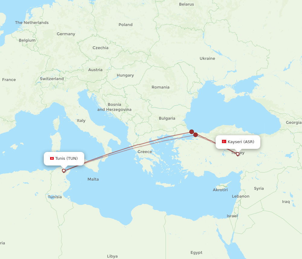 ASR-TUN flight routes