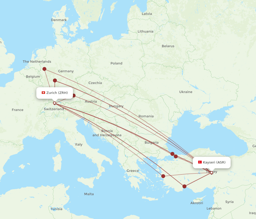 ZRH to ASR flights and routes map