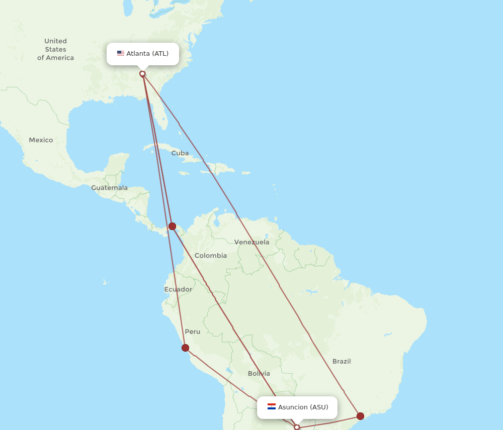 ASU to ATL flights and routes map