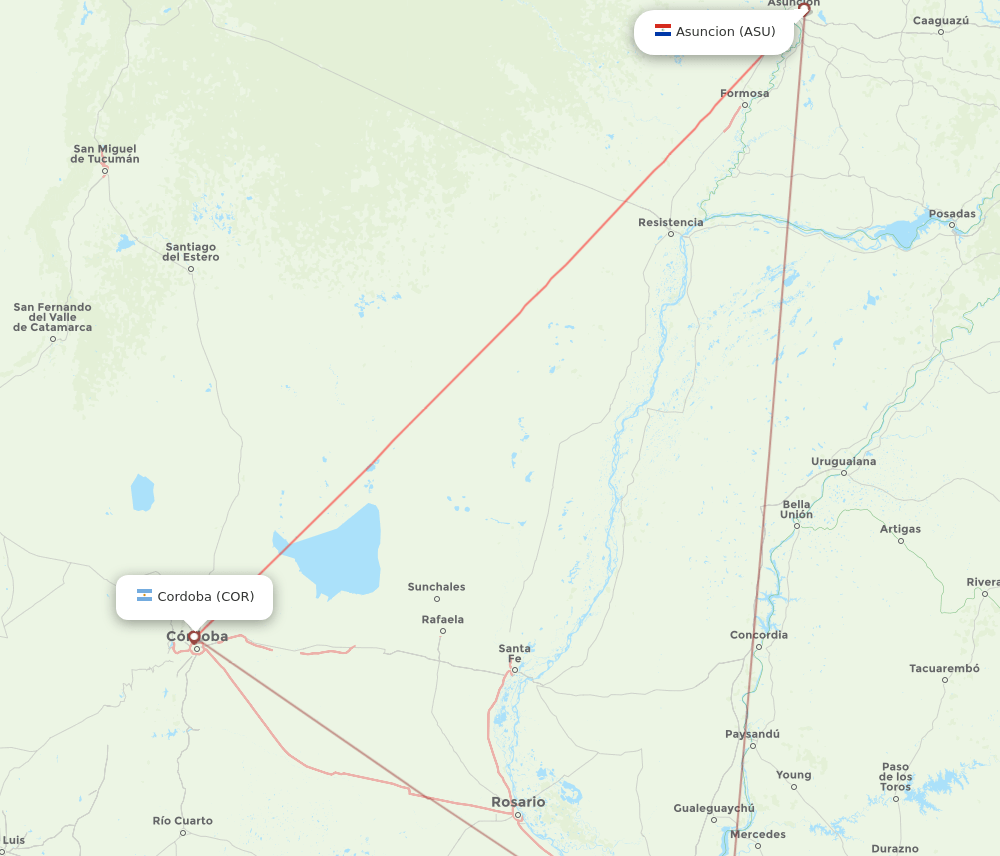 ASU to COR flights and routes map