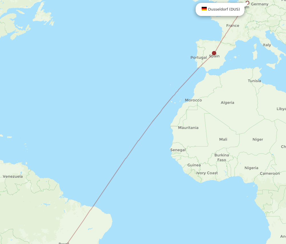 Dusseldorf - Asuncion route map and flight paths