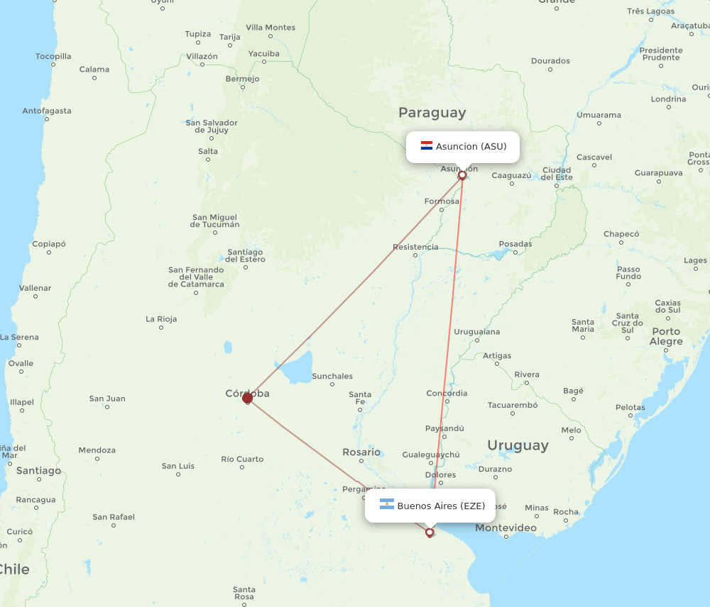 Asuncion - Buenos Aires route map and flight paths