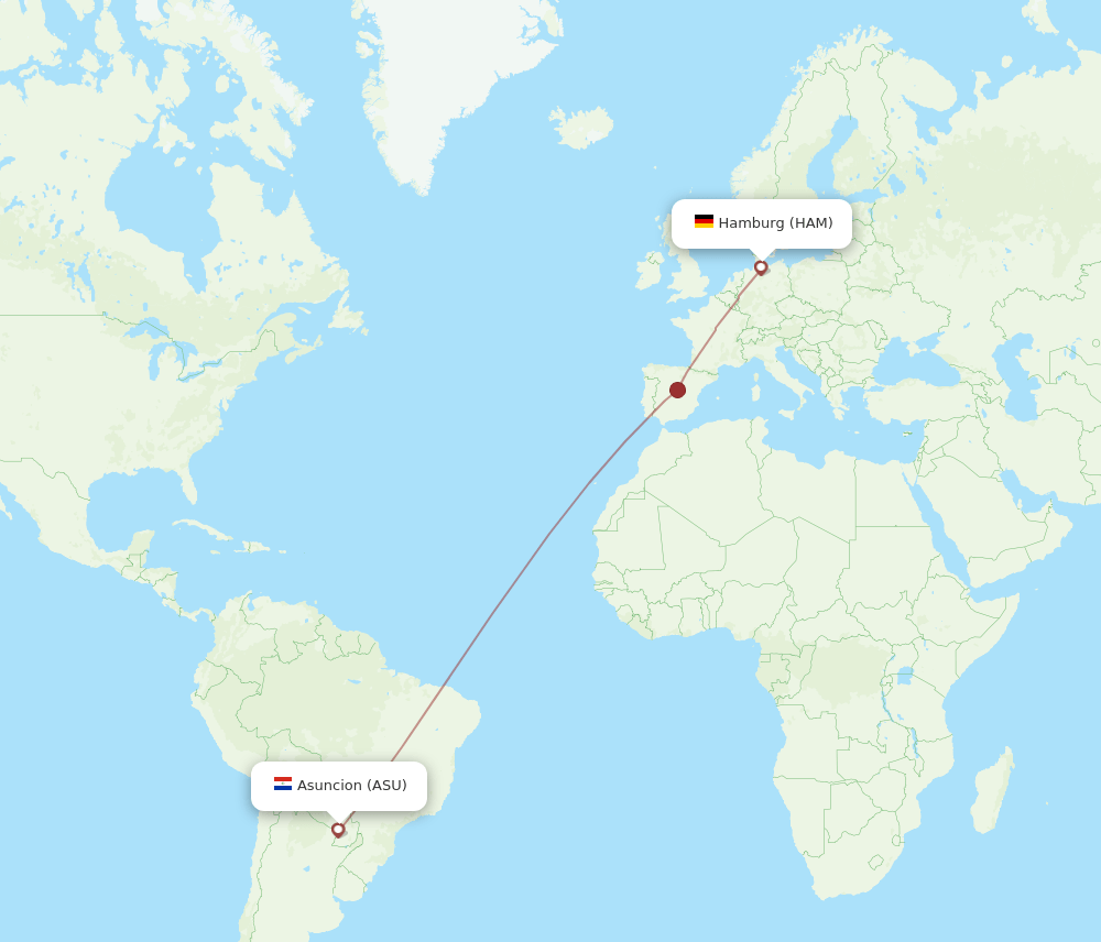 Hamburg - Asuncion route map and flight paths