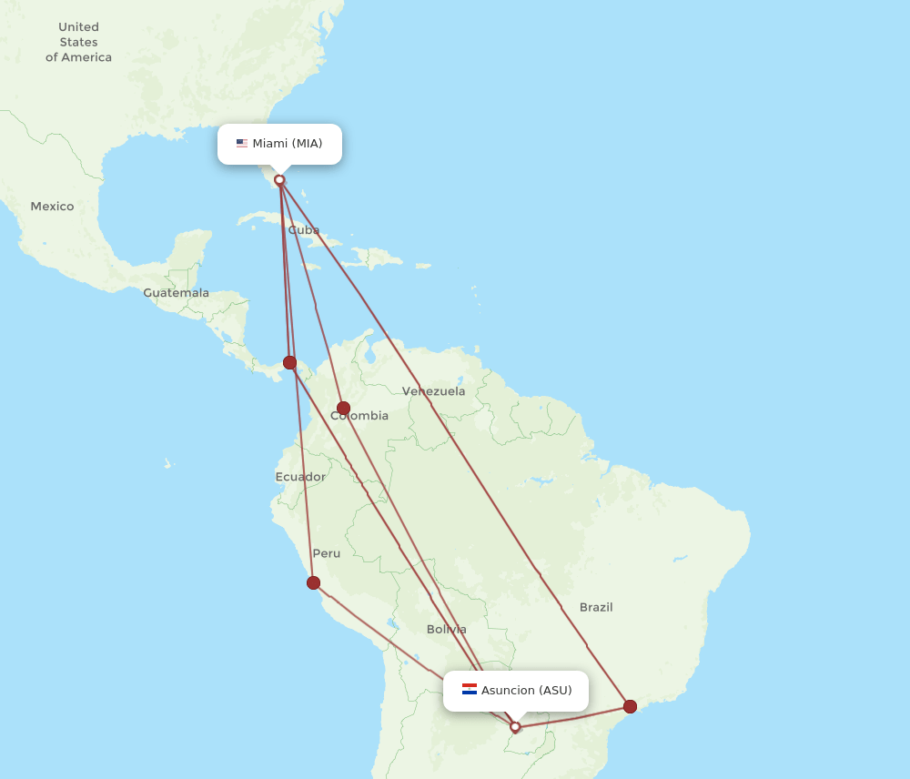 ASU-MIA flight routes