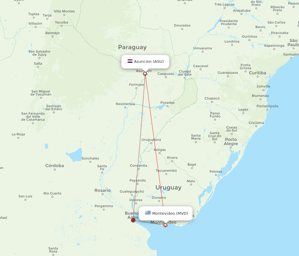 ASU to MVD flights and routes map