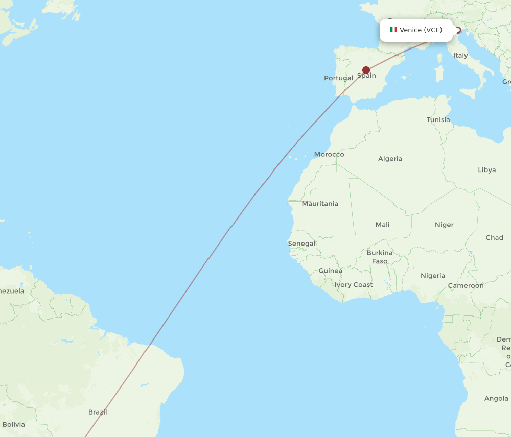Venice - Asuncion route map and flight paths