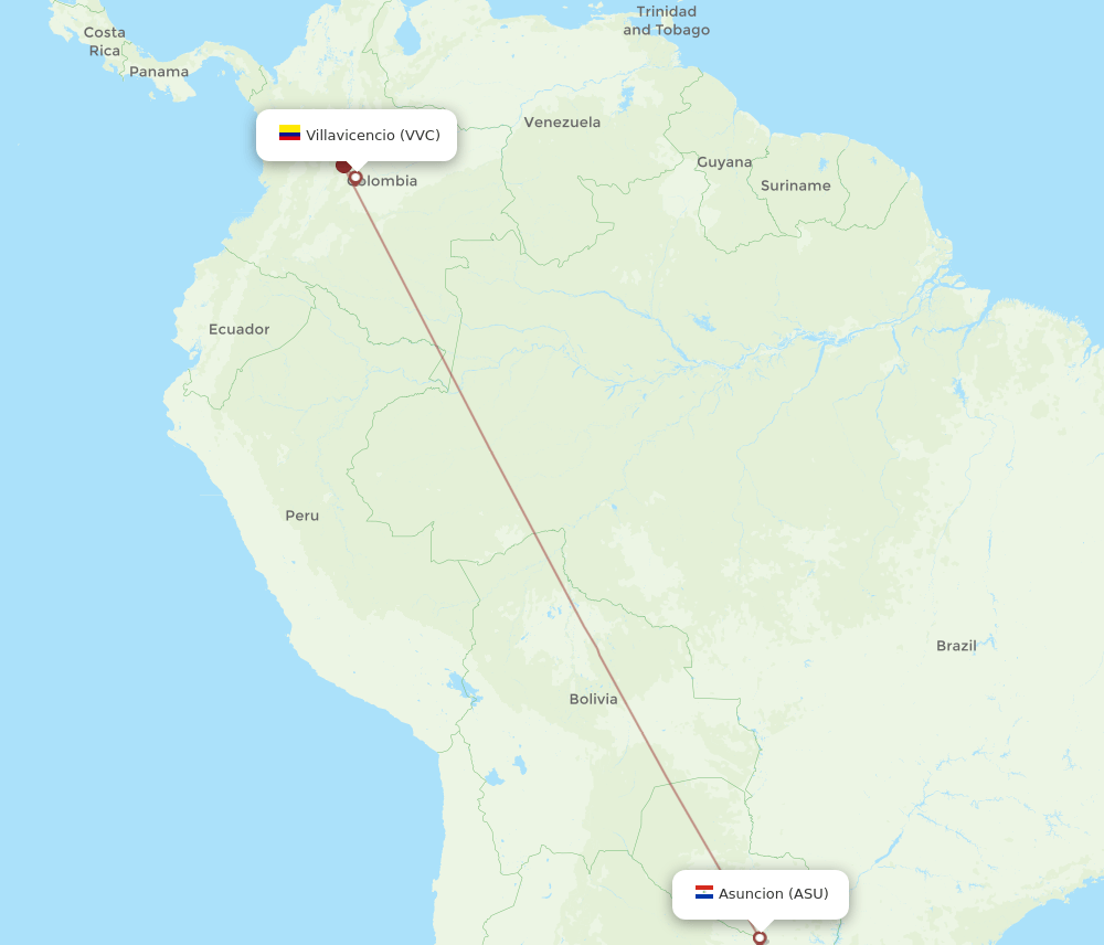 Villavicencio - Asuncion route map and flight paths