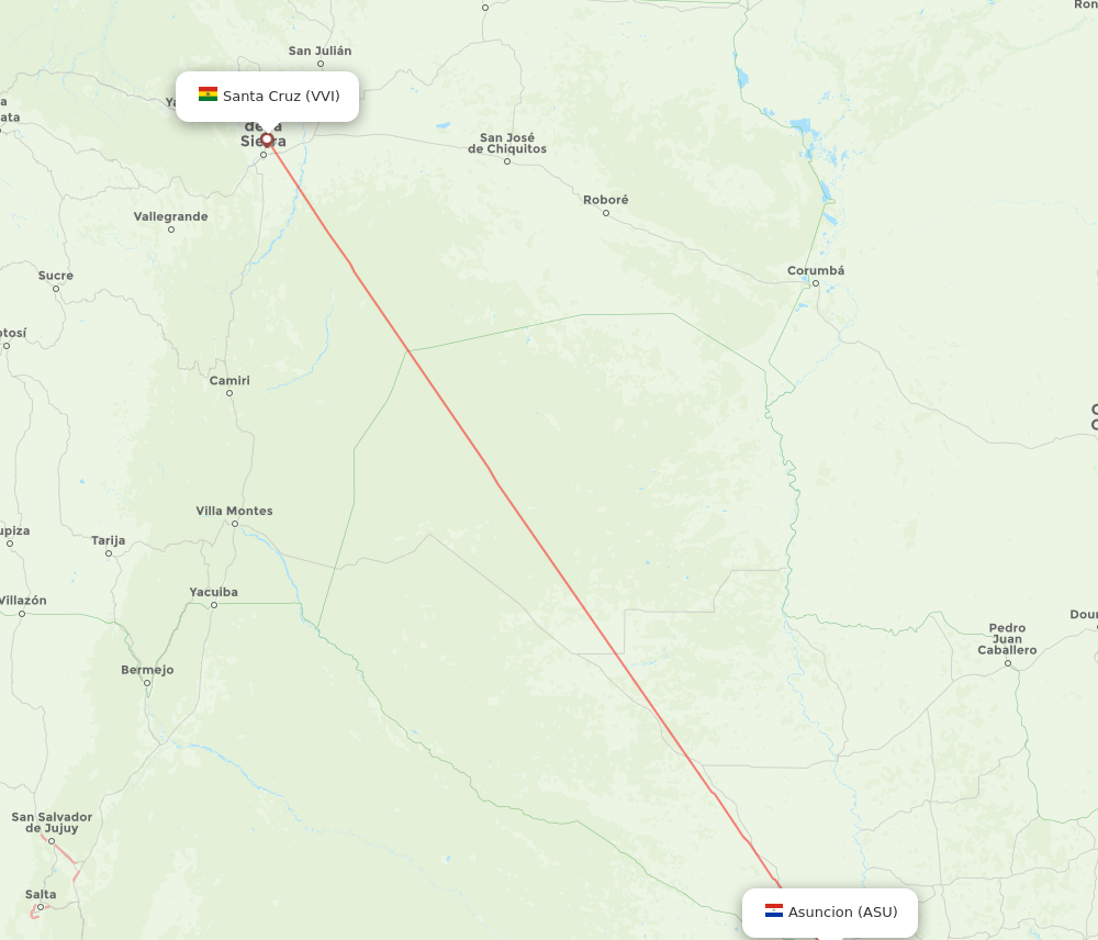 ASU to VVI flights and routes map