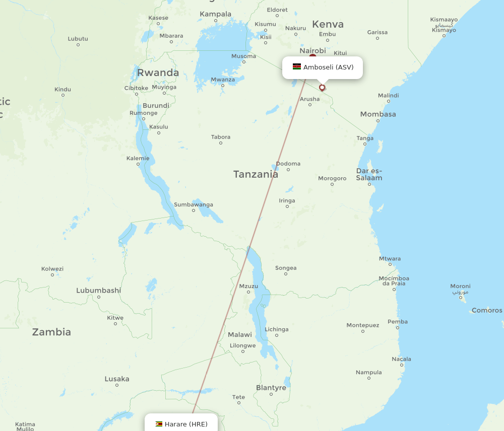 ASV-HRE flight routes