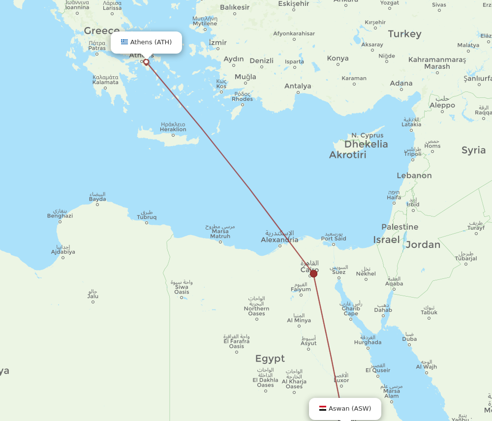 ASW to ATH flights and routes map