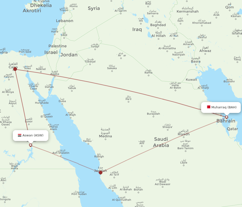 ASW to BAH flights and routes map