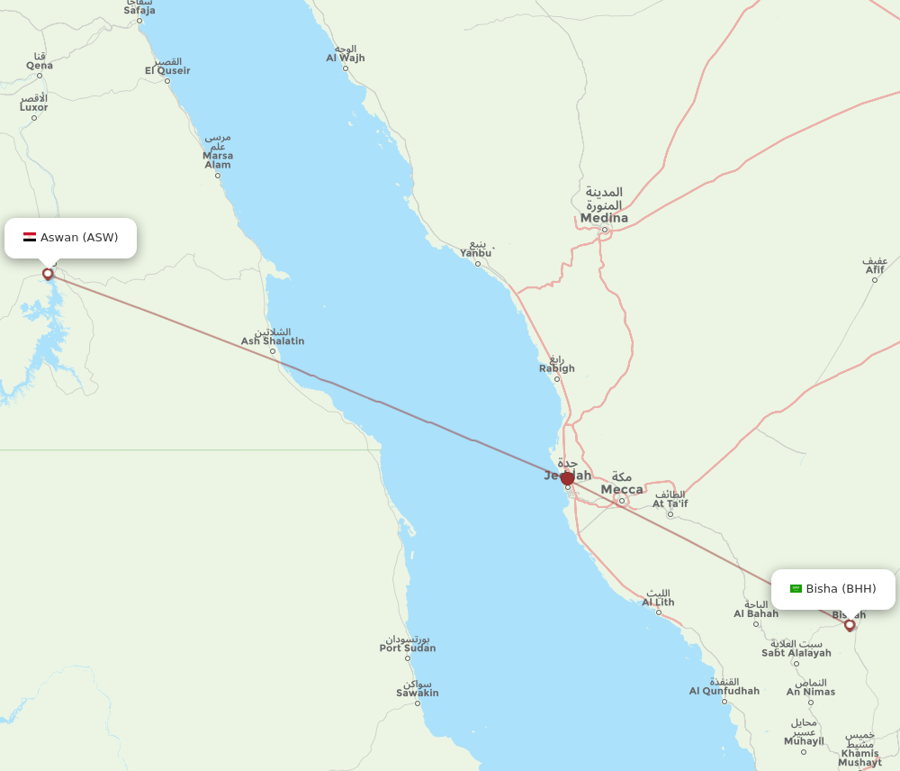Bisha - Aswan route map and flight paths