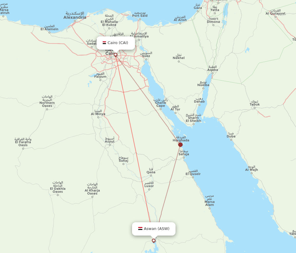 Aswan - Cairo route map and flight paths