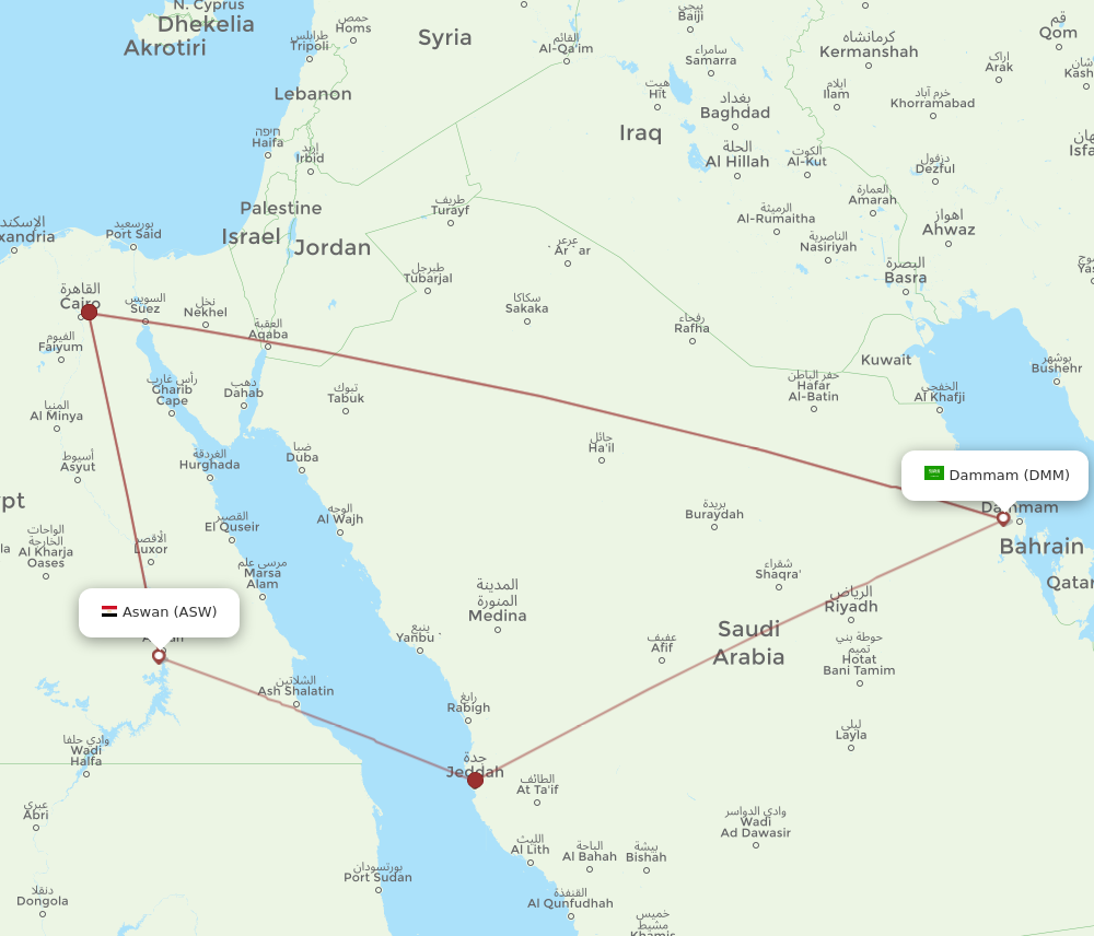 ASW to DMM flights and routes map