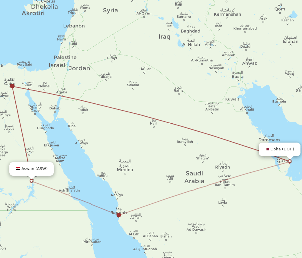 ASW to DOH flights and routes map