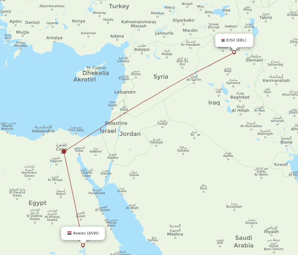 ASW-EBL flight routes