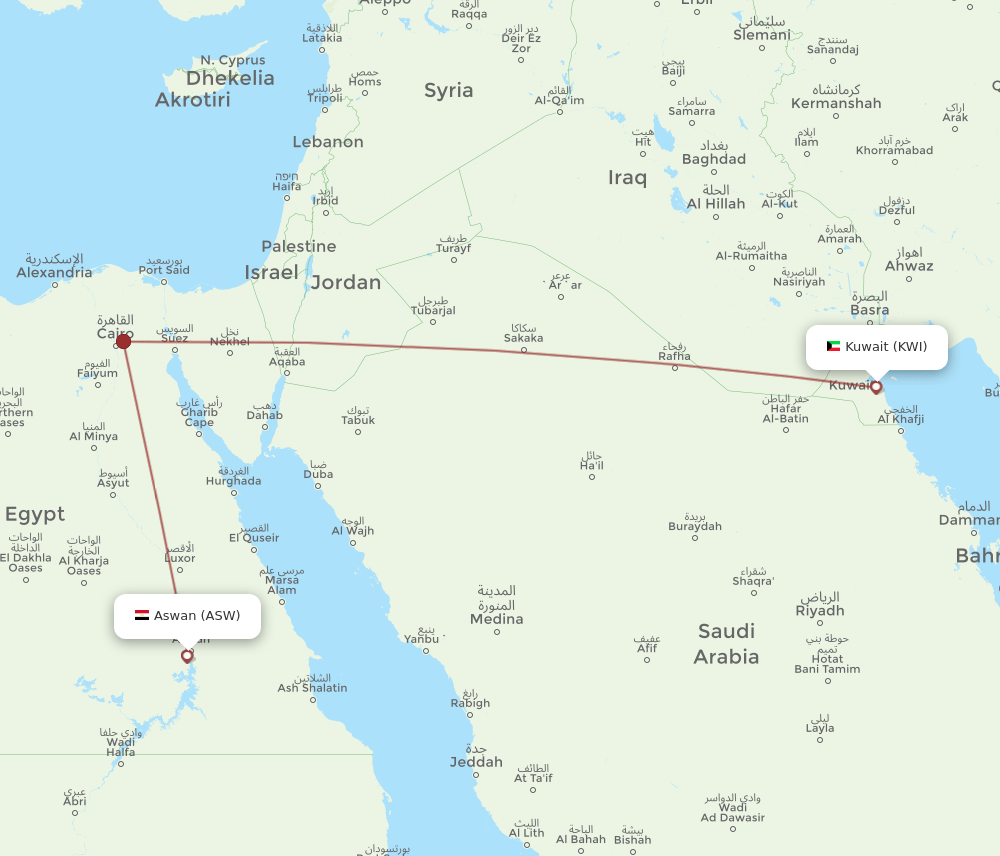 ASW to KWI flights and routes map