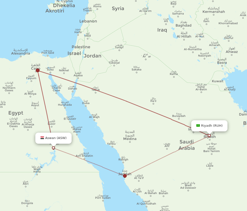 ASW to RUH flights and routes map