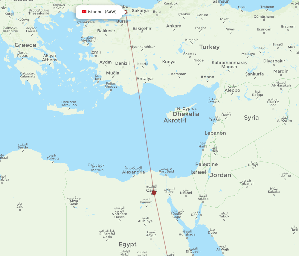 Istanbul - Aswan route map and flight paths
