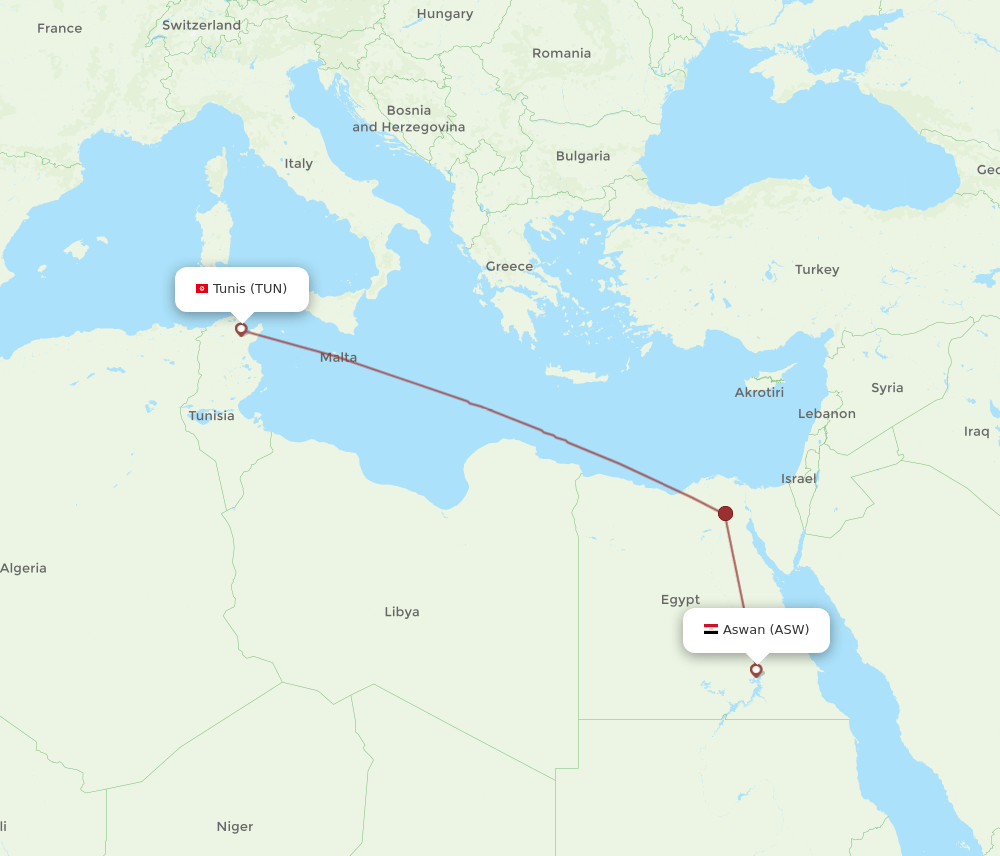 ASW-TUN flight routes