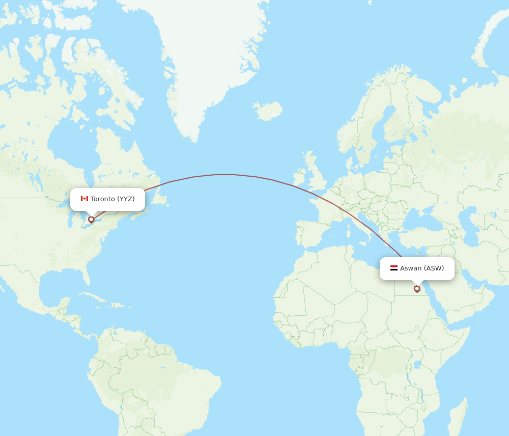 Toronto - Aswan route map and flight paths