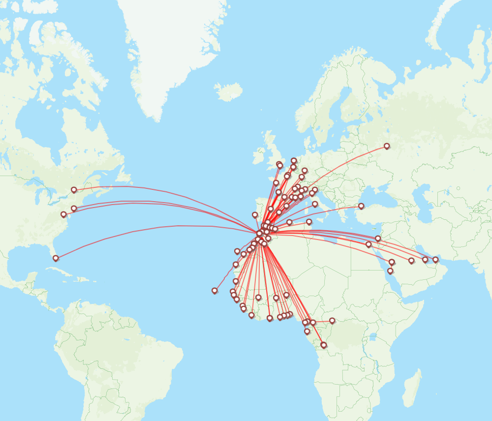 Royal Air Maroc Airline Routes AT 2025 Map Flight Routes