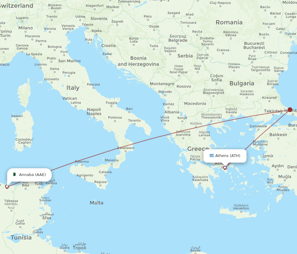 ATH to AAE flights and routes map