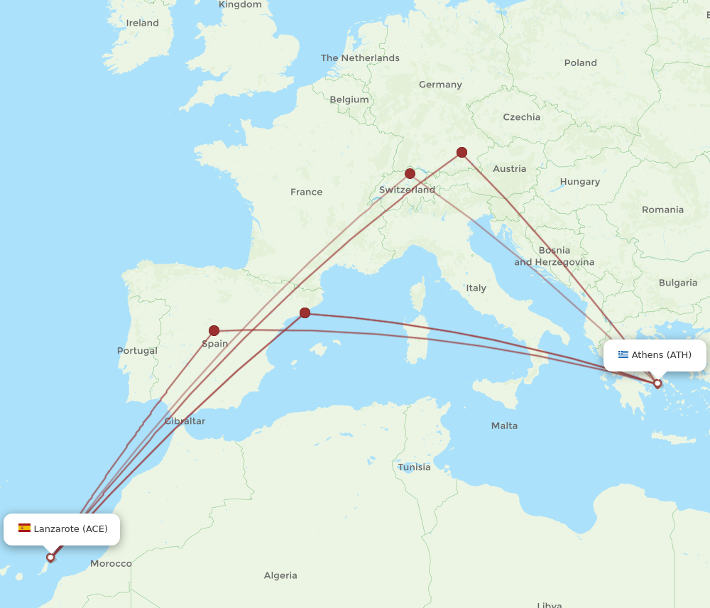 ATH to ACE flights and routes map