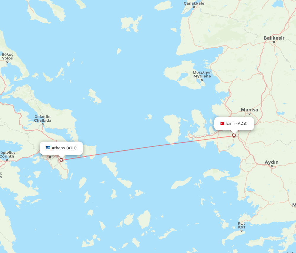 Athens - Izmir route map and flight paths