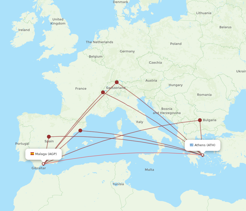 ATH to AGP flights and routes map