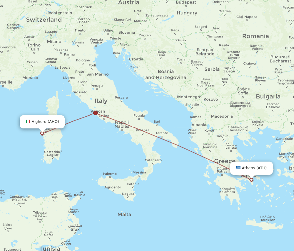 ATH-AHO flight routes