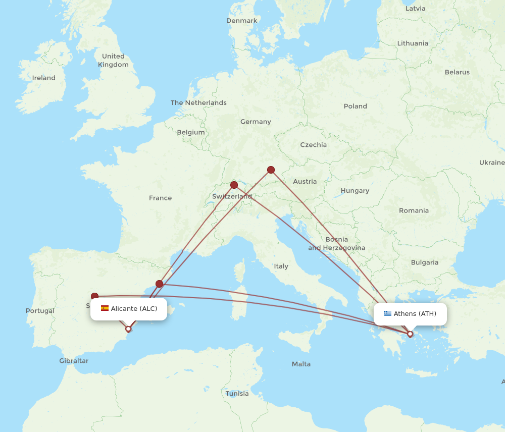 ATH to ALC flights and routes map