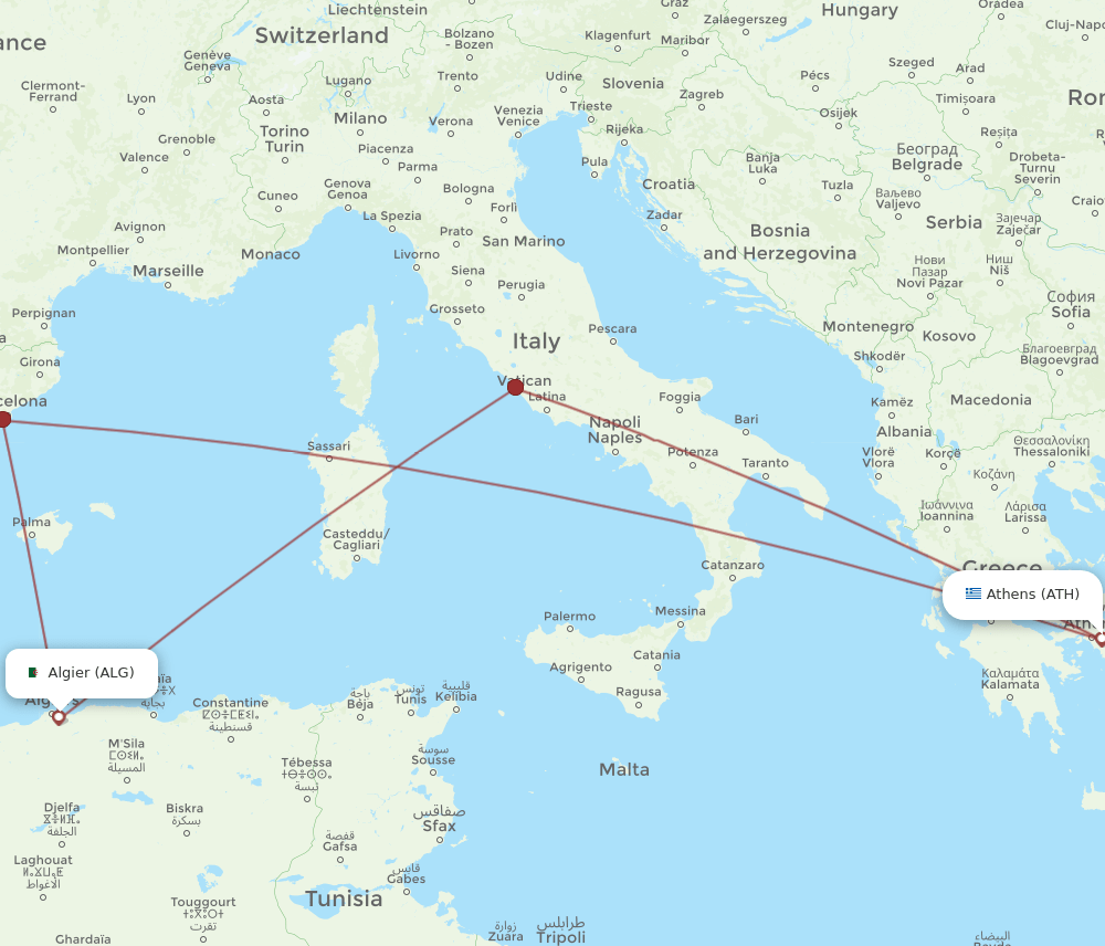 ATH to ALG flights and routes map