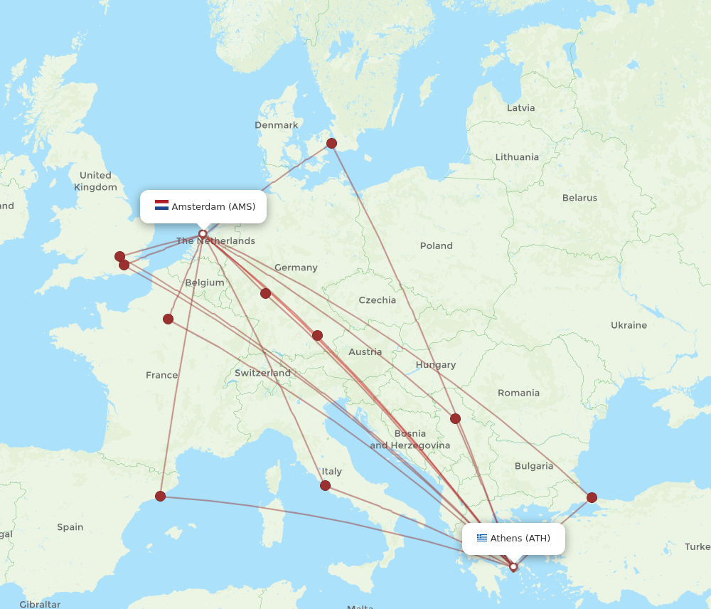 ATH to AMS flights and routes map