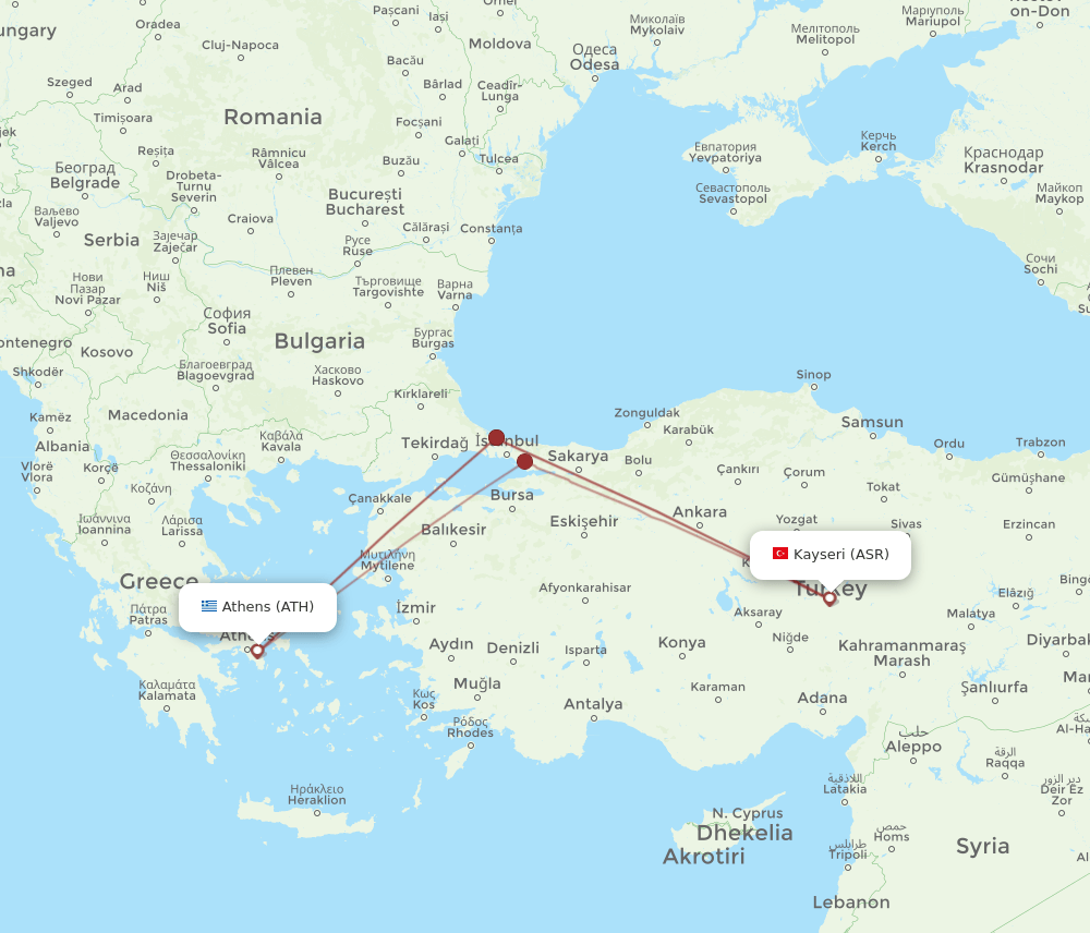 ATH to ASR flights and routes map