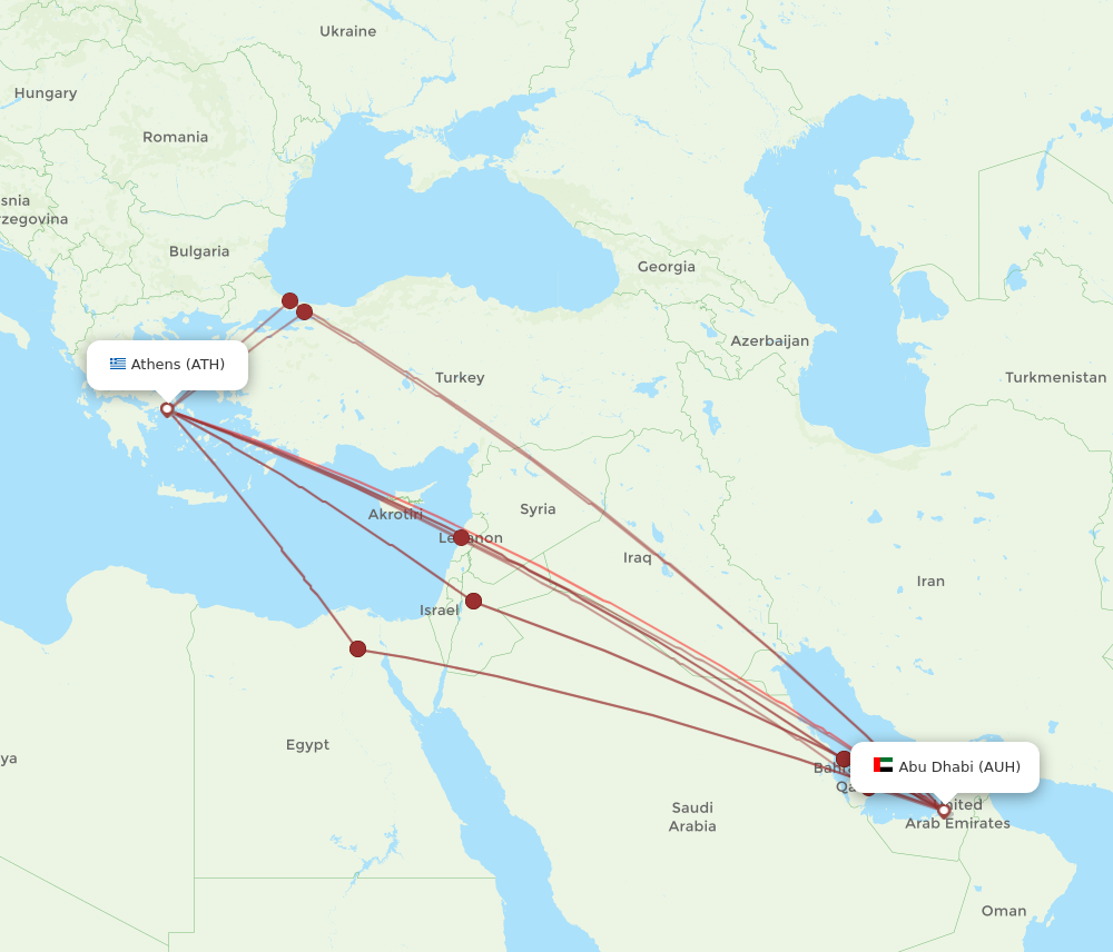 ATH to AUH flights and routes map