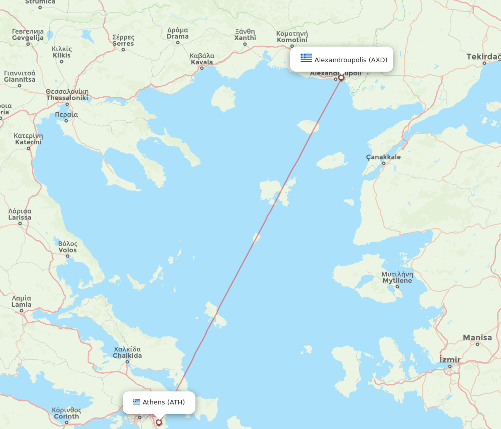 Athens - Alexandroupolis route map and flight paths