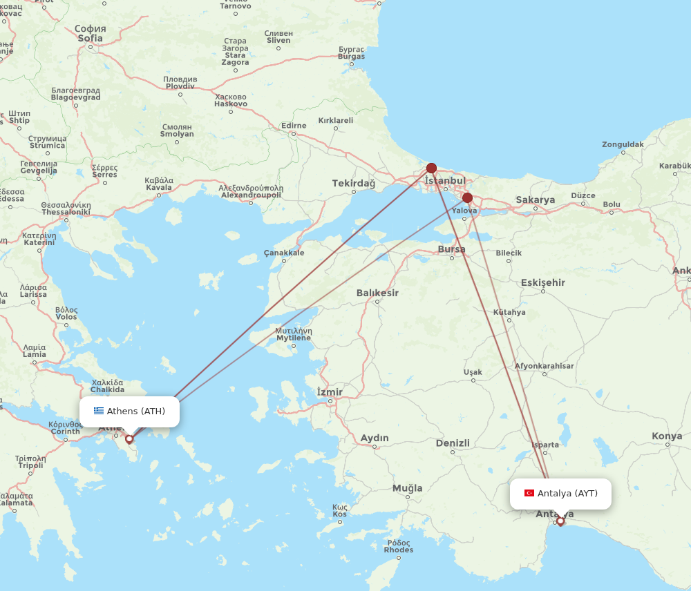 ATH to AYT flights and routes map