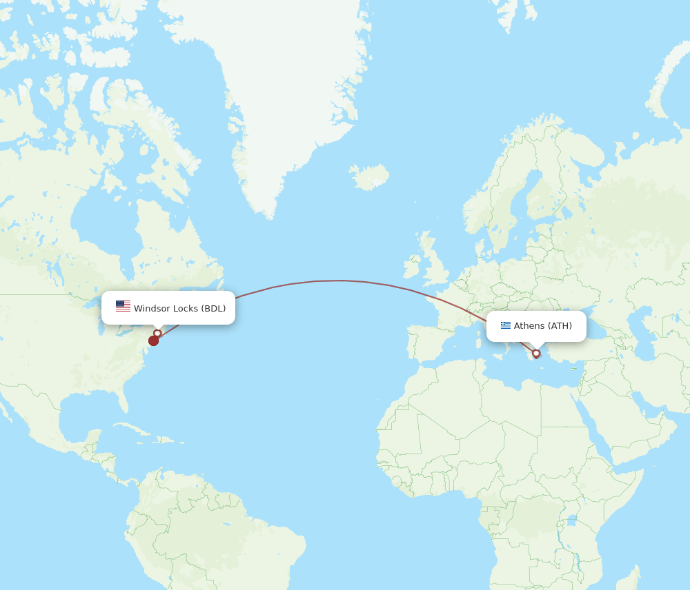 ATH to BDL flights and routes map