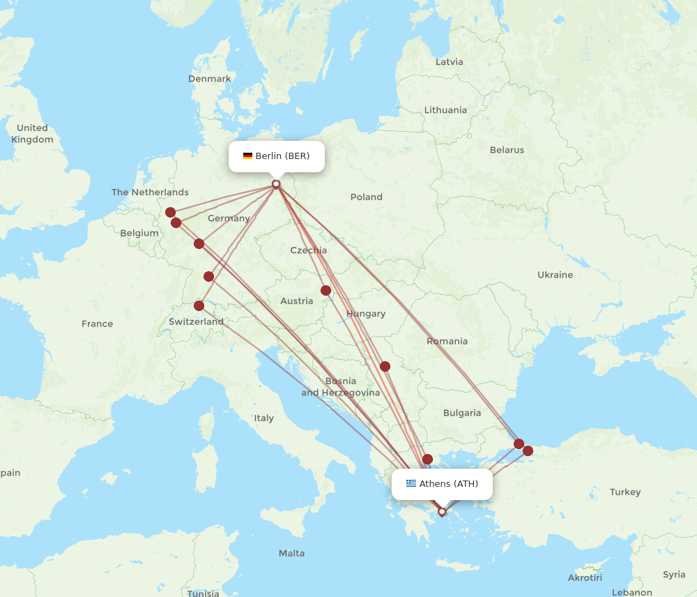 ATH to BER flights and routes map