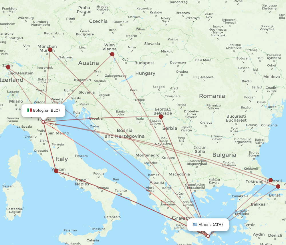 ATH to BLQ flights and routes map