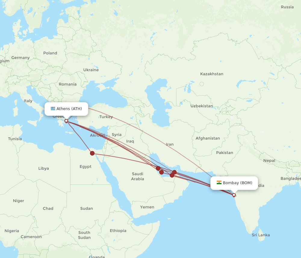 ATH to BOM flights and routes map