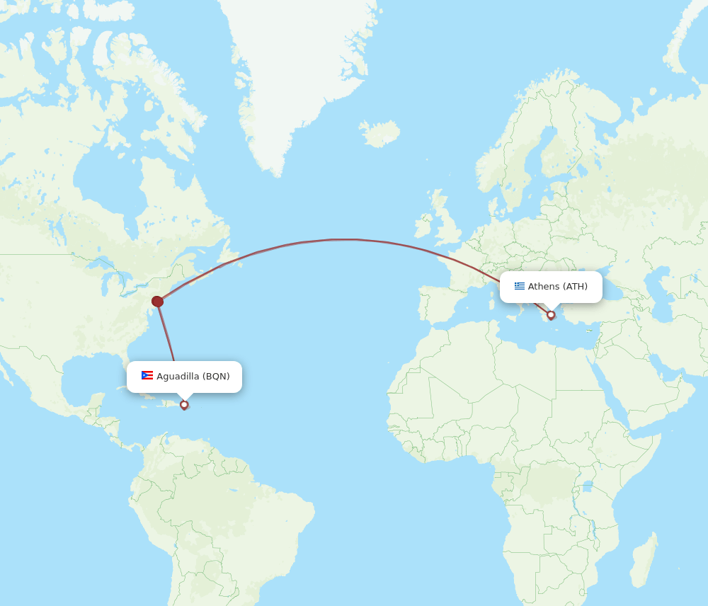 Aguadilla - Athens route map and flight paths