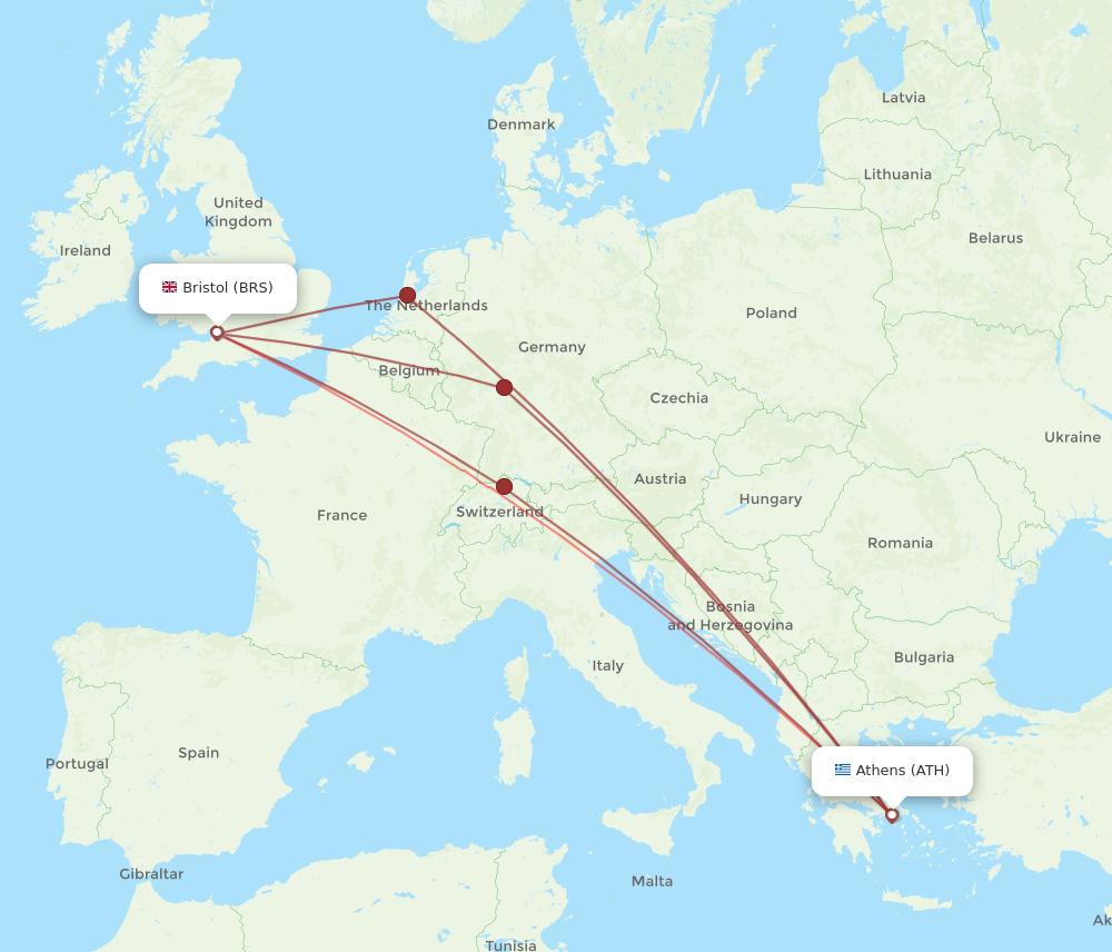 ATH to BRS flights and routes map